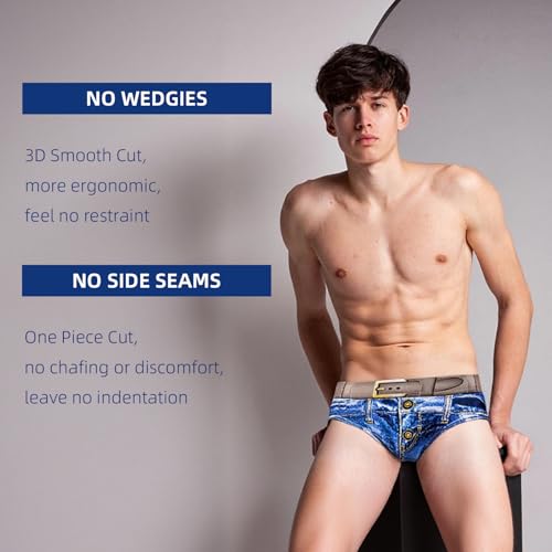 Meshal Men's Cotton Sexy Fake Jean Underwear Stretch 3D Denim Printed Personalized Boxer Briefs2