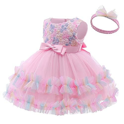 AVAZU 3M-6T 3D Flower Toddler Baby Girls Wedding Pageant Layered Dresses Birthday Party Dress with Headwear