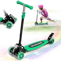 Kick Scooter for Kids Age 3-7, Light Up 3 Wheeled Scooters,Lean-to-Steer,Three Adjustable Height Scooter for Kids, Foldable,Safe Stable Ride for 3-5,5-7 Year Old Girl Boy Kid Gift - Green