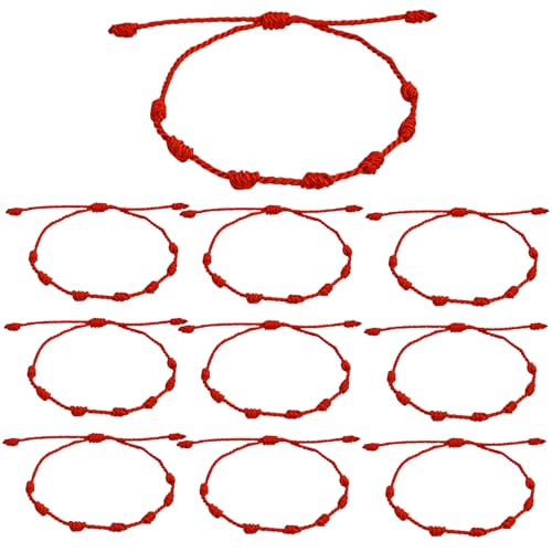 Red String Bracelets 7 Knot Red Rope Cord Adjustable Handmade String Luck Bracelet Talisman for Protection Womens Mens