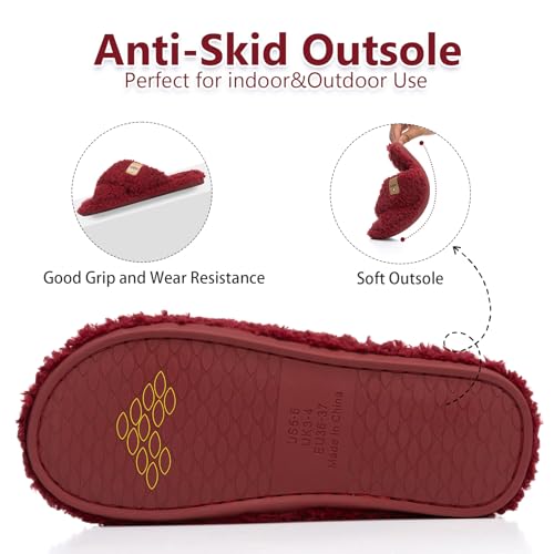 Image of GOEWY Fuzzy Open Toe Slippers for Women Cozy Memory Foam House Shoes Indoor | Cute Cross Band,Soft Faux Fur,Anti-slip Sole Outdoor,Machine-washable,Lightweight,Slip on Gifts for Women,Mom and Bridesmaid