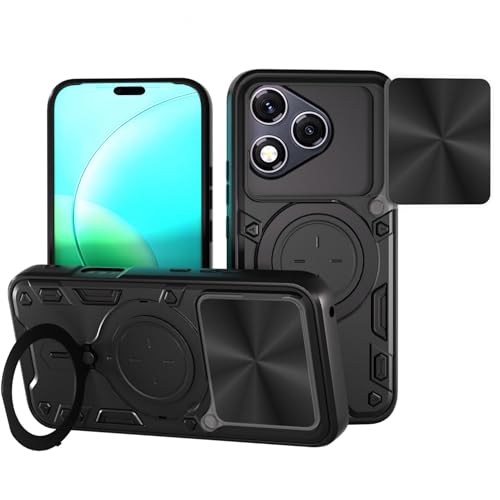 LXHGrowH Cover per Honor 400 Lite 5G, Custodia Antiurto Protettivo di Militare Grade, con Scorrevole Protezione Fotocamera e [360°] Magnetica Supporto, Nero