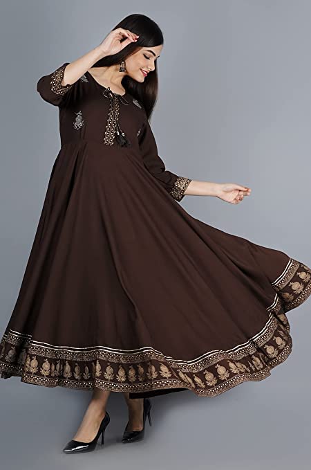 Image of JAYROSH Women's Embroidered Rayon Anarkali Kurta Gown | Flared Kurti for Women & Girls