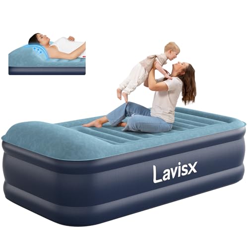 Lavisx Twin Air Mattress 20” Top Pillow with Built in Pump, 2 Mins High Speed Inflation Luxury...