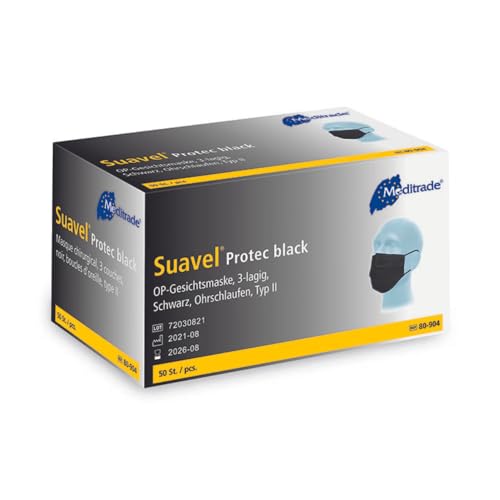Meditrade Suavel® Protec OP-Maske Schwarz - 50 Stück | Packung (50 Masken)
