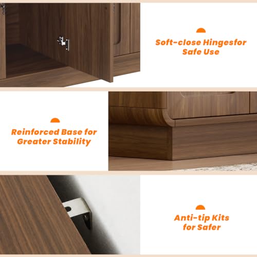 Image of 65.7 inch Sideboard Buffet Cabinet, Modern Storage Cabinet Credenza Walnut