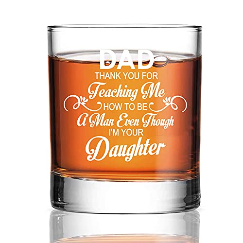 Perfectinsoy Dad Thank You For Teaching Me How To Be A Man Even Though I'M Your Daughter Whiskey Glass, Funny dad gifts from kids, Birthday Gifts for Dad, Gift For Dad From Daughter