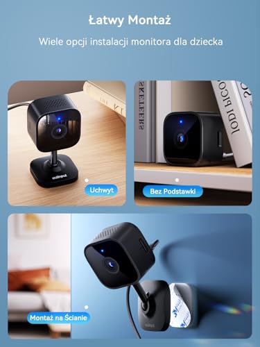Outinput 2K Plug-in Überwachungskamera Innen, WLAN Indoor Kamera mit Nachtsicht, Hundekamera mit App, Bewegung&Geräusch-Erkennung, 2-Wege-Audio, Sirene, SD&Cloud-Speicher, für Baby&Haustiere, Schwarz