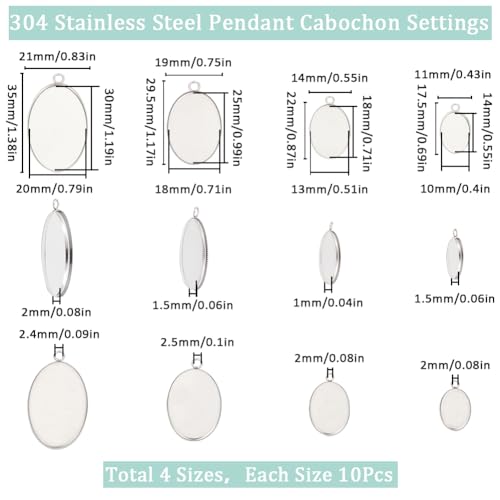 SUNNYCLUE 1 Box 40Pcs Bezel Tray Blanks 304 Stainless Steel Bezel Trays Cabochon Bezels Cabochon Bezel Tray Blank Pendant Trays Setting Cabochon Blank Base for Bouquet Wedding Graduation Findings - Image 2