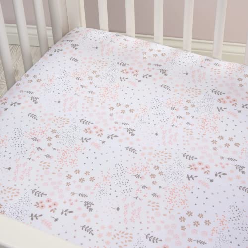 Image of Trend Lab Blush Floral Cotton Fitted Crib Sheet Set for Baby Nursery, Fits Standard Crib Mattress 28 in x 52 in, Fully Elasticized, 8-inch Pockets