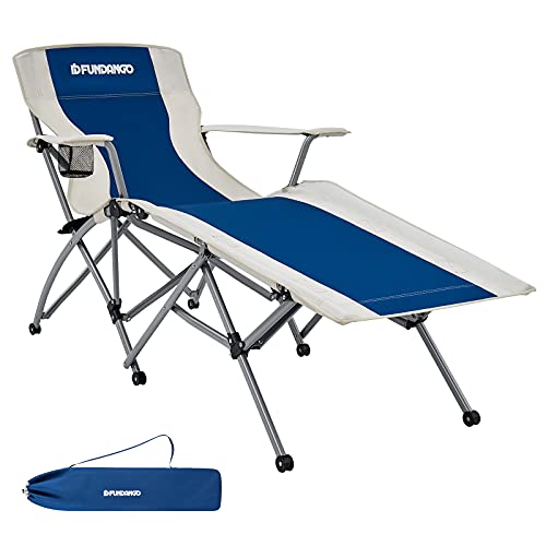 FUNDANGO Sillón plegable con reposapiés, sillón reclinable con soporte para tazas, reposabrazos, para parque, jardín, exterior, interior, playa, patio, césped Cover