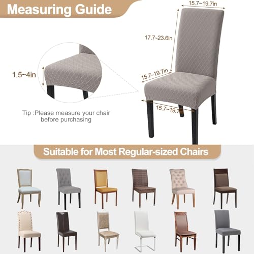 Image of SearchI Dining Room Chair Covers Set of 2, Stretch Jacquard Parsons Chair Slipcovers Removable Washable Kitchen Chair Protector Cover for Dining Room, Hotel, Ceremony (Taupe Rhombus)