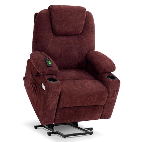 MCombo Power Lift Recliner Chair for Elderly, Lift Chair with Heat and Massage, USB&Type C Ports, Extended Footrest, Cup Holders, Fabric 7040 (Medium, Sangria)