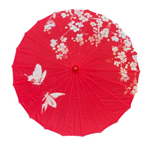 Odot Parapluie Papier Motif Floral Rouge, Parapluie Chinois Imperméable, Parasol Oriental Fait à la Main, Parasol Papier Huilé pour...
