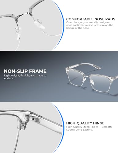 Image of ZanyLen Blue Light Glasses Men Rectangle Large Browline Computer Gaming Glasses