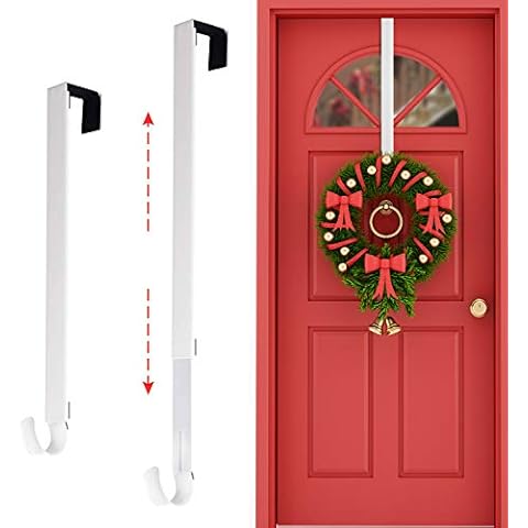 Rorchio Adjustable Wreath Hanger for Front Door, Extends from 15" to 24" Front Door Wreath Hanger Door Hook for Christmas Wreath Decorations (White) Cover