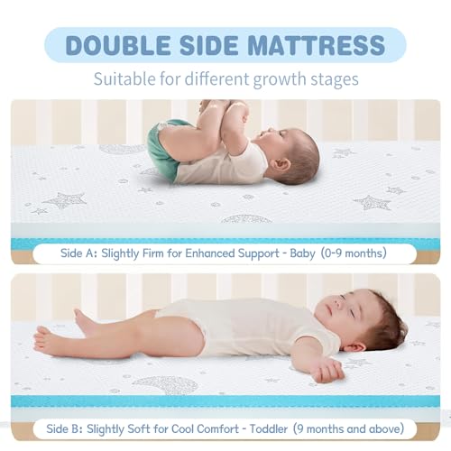 Image of Pack and Play Mattress, 38x26 Memory Foam Pack N Play Mattresses Pad with Breathable Removable Cover, High Resilience Dual-Sided Soft & Firm Support Baby Mattress for Pack N Play