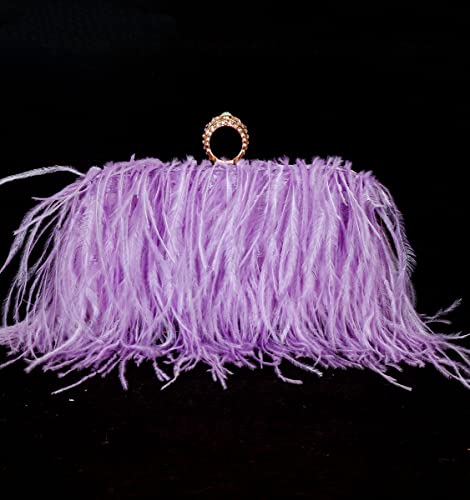 Image of ZAKIA Women's Real Natural Ostrich Feather Tote Evening Dress Bag Shoulder Bag Party Money Bag Wallet Clutch
