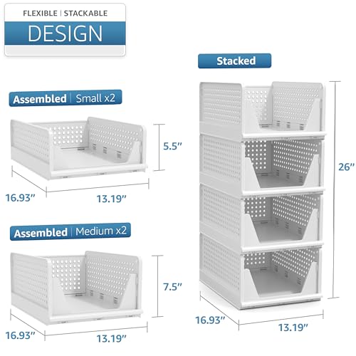 Image of Sorbus Shelf Organizer - Closet Shelf Organizer for Clothes, Closet, Bathroom, Kitchen, Garage - Plastic Stackable Shelf Organizer Baskets - Open Front Design Under Shelf Organizer
