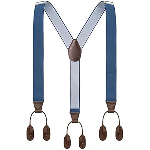 YYKSYDPT Braces for Men Trousers Button End 35 MM Wide Y Shape Adjustable Brace Suspenders (Lake Blue), One Size Cover