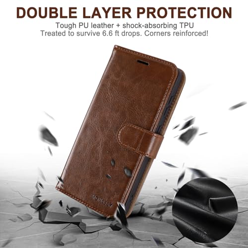 Funda Samsung S26 Ultra MONASAY de piel marrón tipo libro con tarjetero 5