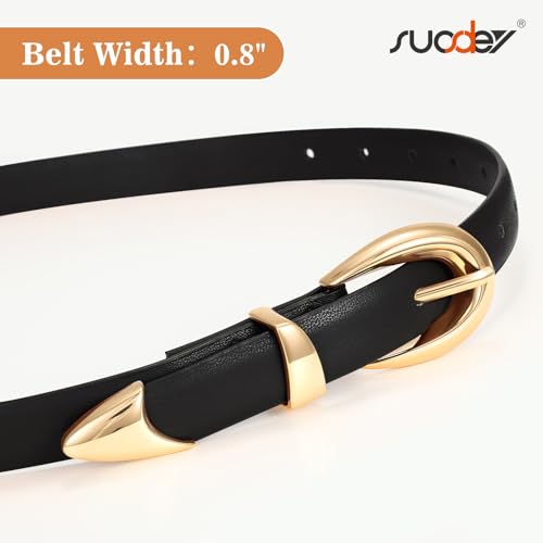 SUOSDEY Womens Skinny Leather Belt for Jeans Dresses Pants,Ladies Thin Waist Gold Silver Buckle Belt 0.8"4