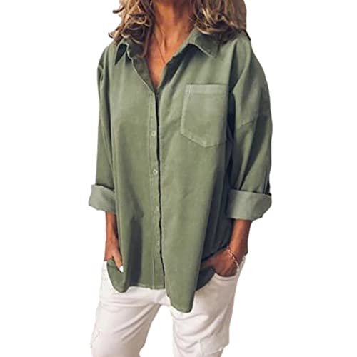 Yassiglia Camisa de mujer elegante, de manga larga con solapa de manga larga, para verano, otoño, Verde, L Cover