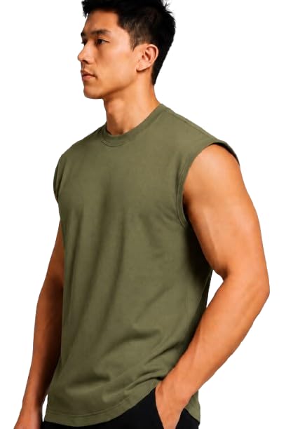 Image of Men Solid Sleeveless T-Shirt with Crew Neck for Gym, Sports and Casual Wear