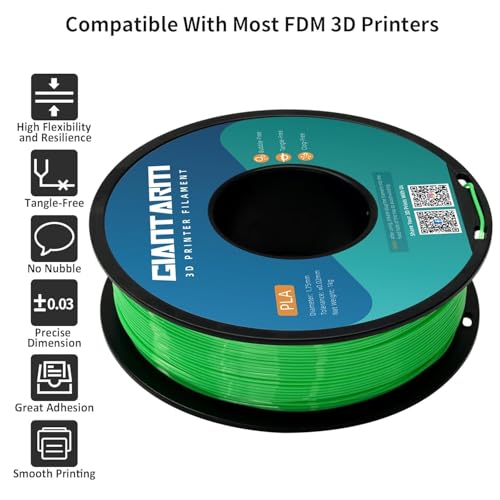 Image of GIANTARM PLA Filament 2KG,Green 3D Printer Filament 1.75mm,Neatly Wound Green PLA 2pcs 1kg Spool (2.2lbs),Dimensional Accuracy + /- 0.02 mm,Fit Most FDM 3D Printers