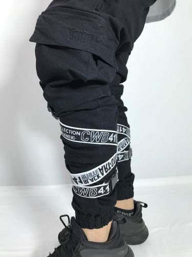 Calça Jogger Masculina Preta Sarja Com Fitas Tamanho:44;Cor:Preto