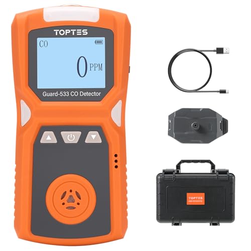 TopTes Guard-533 Portable Carbon Monoxide Detector CO Detector with Visual Audible & Vibration Alarms Back Clip Design 120h Standby Auto Record Storage Safety Explosion-Proof for Home Work Use