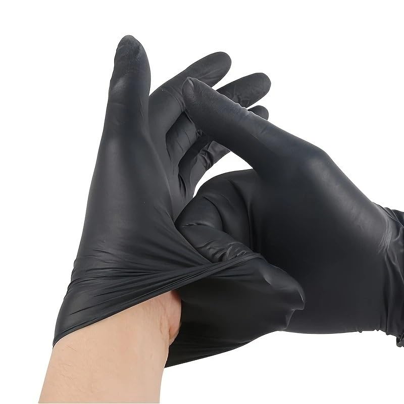 Guanti monouso in nitrile nero da 20/50/100 pezzi, senza lattice, for la pulizia della casa, testurizzati, meccanici, tatuaggi, tinture for capelli, bellezza(Black 50PCS,S)