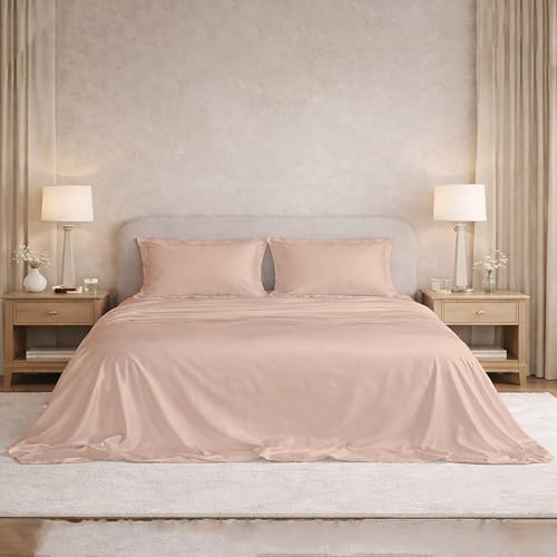Image of Filbert Satin Bedsheet with 1 Pillow Cover | 60x90 in |300 TC | Midnight Luxe Satin Dreams Collection for Single Bed | UltraSatin Premium Bedding Set | Bear Beige