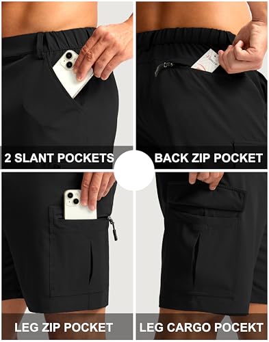 Pudolla Men's Hiking Cargo Shorts 7" Lightweight Quick Dry Casual Work Shorts for Men Summer Travel Golf with 5 Pockets(Black M) - Image 4