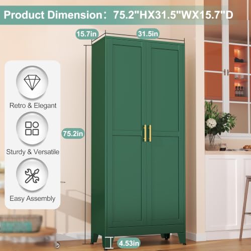 Image of winiowa Metal Pantry Cabinet with 2 Doors and 5 Adjustable Shelves