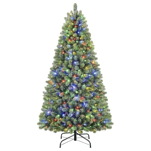 SHareconn Sapin de Noël Artificiel 229cm, Sapin de Noel avec 470 Lumières Blanches Chaudes et Multicolores, 8 modes d'éclairage, 1264 Pointes de Branche et Support en Métal Pliable, Facile à installer