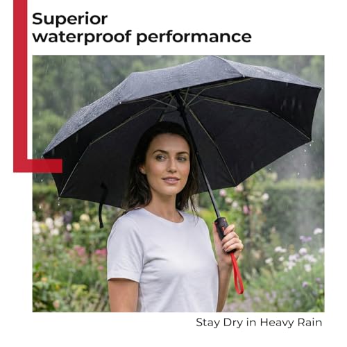 Image of Lifelong Windproof Umbrella | 3-Fold UV Protection for Rain & Sun | Auto Open & Close Waterproof Design | 23 inch Canopy with 8 Strong Ribs | Compact Travel Size for Men & Women (Black & Red)