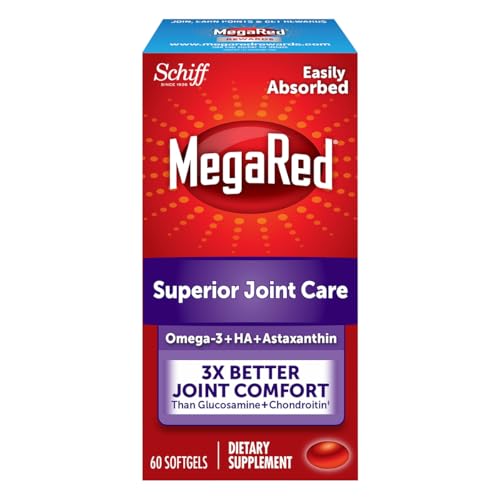 MegaRed 353mg Omega-3 Krill Oil Joint Care Supplement with EPA/DHA Fatty Acids, Antioxidants, Hyaluronic Acid, No Fishy Burp Aftertaste as with Fish Oil, 60 Count Softgels