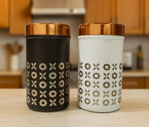 Image of STEEPLE Stainless Steel Container Set of 4 | 750 ml Multipurpose Kitchen Storage Jars | Airtight Steel Lid | Food-Grade Rust-Free Steel Canisters | Premium Floral Design for Modular Kitchens