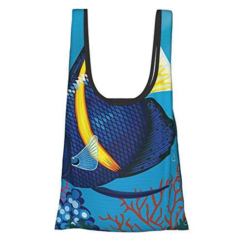 Decoración náutica peces tropicales natación burbuja bajo el agua arrecife coral mar profundo imagen azul amarillo reutilizable plegable bolsas de compras ecológicas