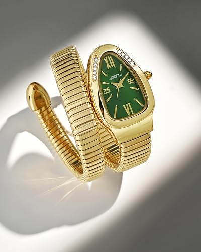 Image of French Connection Eternelle Curve | Green Dial with Rose Gold Case | Flexible Wrap Bracelet Strap | Crystal Accent Design | Roman Numerals Analog Watch for Women - FCN0142NGM