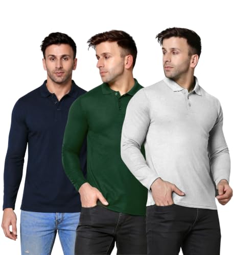 Image of INKKR Men's Soild Full Sleeve Polo Neck T-Shirt Combo