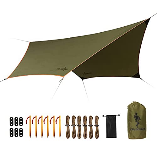 FREE SOLDIER Camping Tarp Waterproof Portable Multifunctional Outdoor Camping Traveling Awning Backpacking Shelter Rain Tarp (Greenish Brown 6 Loop 10×12ft)