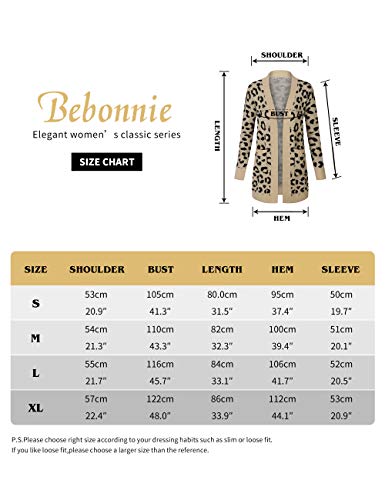 Bebonnie Ladies Cardigans, Women's Winter Warm Thick Long Sleeves Open Front Knitted Sweater Pullover Cardigan Coat Outwear with Pockets Leopard M