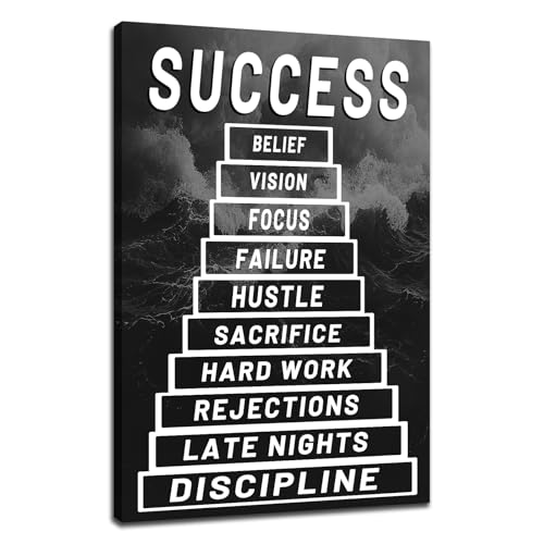 PSYYSP Large Success Steps Motivational Canvas Wall Art Framed Inspirational