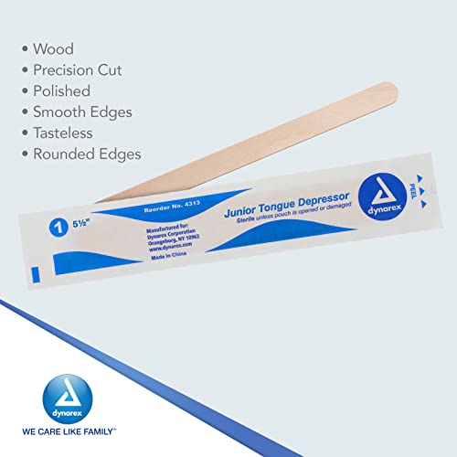 Image of Dynarex Tongue Depressors, Sterile, 5.5 inch Junior-Sized Length, Made from Beige Birch Wood, Comes in Boxes of 100, 1 Case of 1000