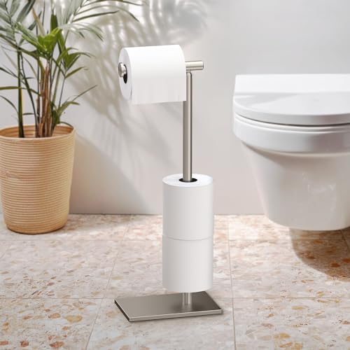 Gatco 1443SN Modern Square Base Toilet Paper Holder Stand with Storage, Satin Nickel, 21.13"H by Gatco - Image 3