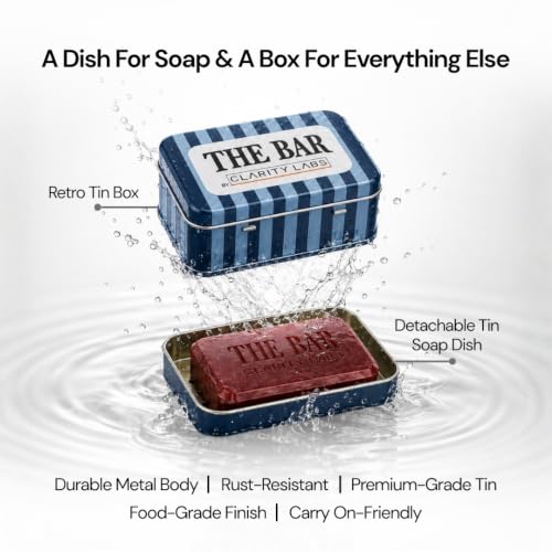 Image of Clarity Labs | DETAN BRIGHTENING SOAP | (Pack of 1, Collectable Tin Box + Soap Dish) | Tan Removal | KOJIC ACID | Niacinamide | Vitamin C Kojic | Dark Spot Removal | Even Skin Tone | Glowing Brighter Skin