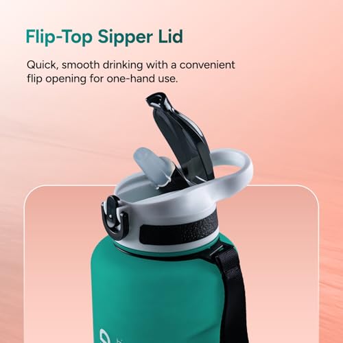 Image of Hundred Goa 1.5 Litre Water Bottle | 1500ml / 52oz | BPA Free | One Key Open Safety Lock | Spill and Leak Proof Sports, Travel, Gym Bottle (Green /Black)