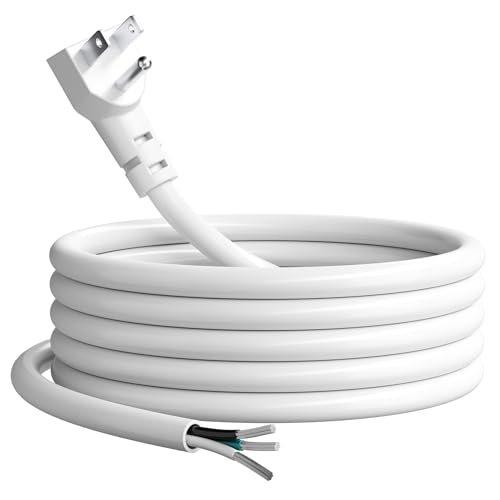16 Gauge Flat Plug Replacement Power Cord 25 Ft with Pigtail Open End, 3 Prong Stripped Wire...